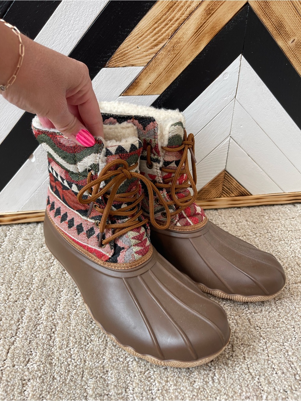 Gypsy Jazz Brown and Multi-Color Aztec Duck Boots